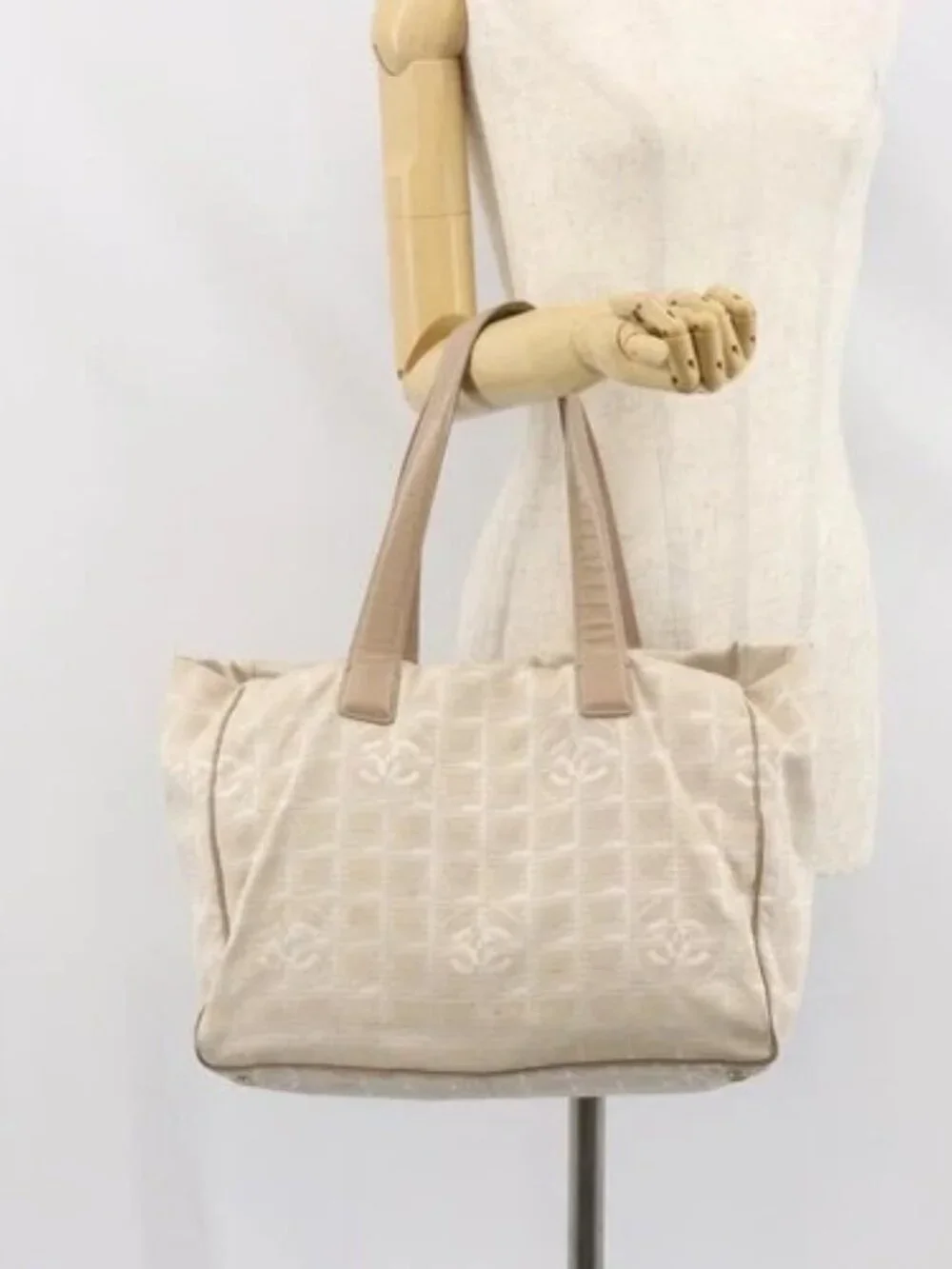 CHANEL New Travel Line Tote Bag Nylon Pink Gold CC Auth BA9876
